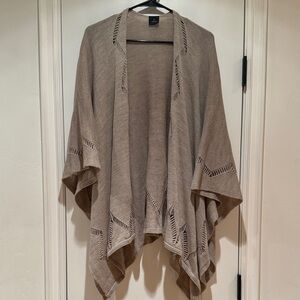V. FRAAS Taupe Long Open-Front Knit Wrap Poncho